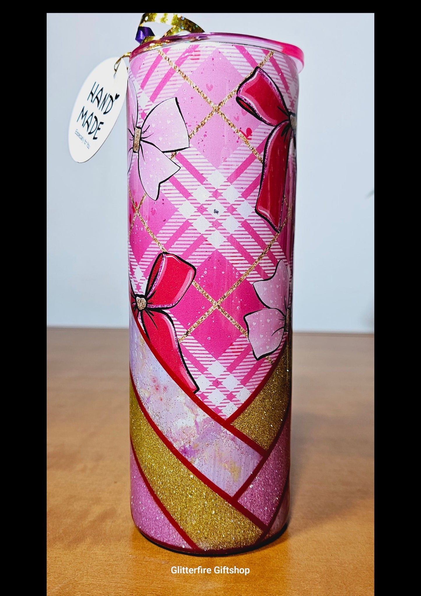 Red & Pink Bows on Plaid - Herringbone Colour Design Mug