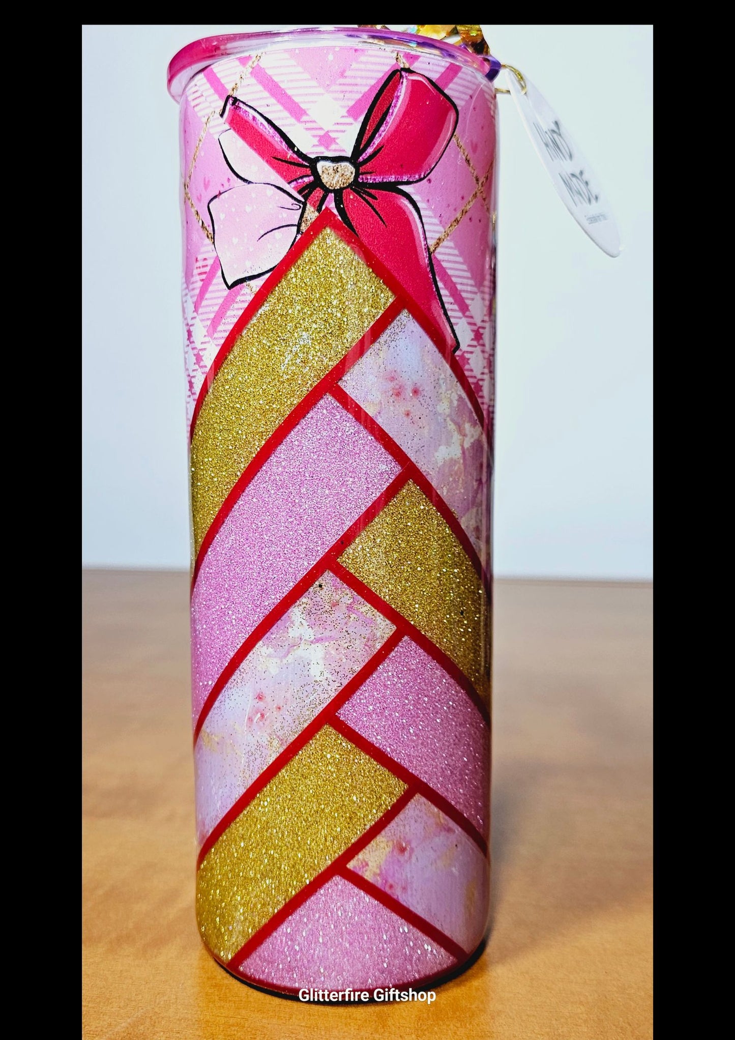 Red & Pink Bows on Plaid - Herringbone Colour Design Mug