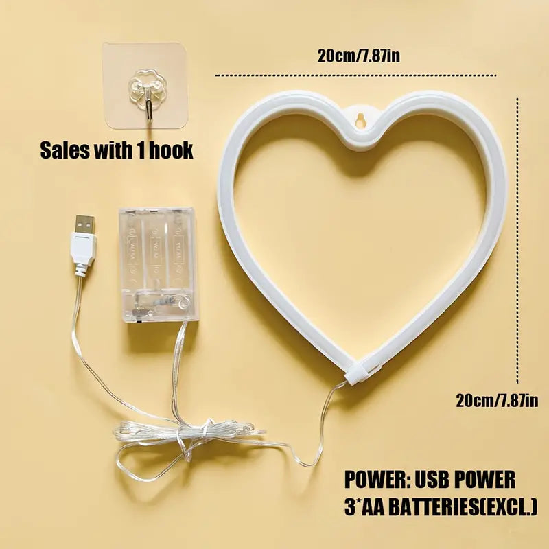 Heart Shape Neon Light Up Sign- USB & Battery Box