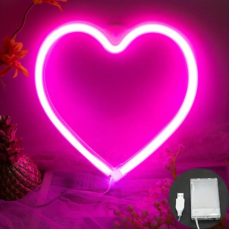 Heart Shape Neon Light Up Sign- USB & Battery Box