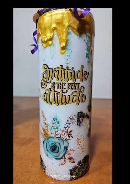 Gratitude Is The Best Attitude - Leopard, Florals, White & Gold Drip [20oz]