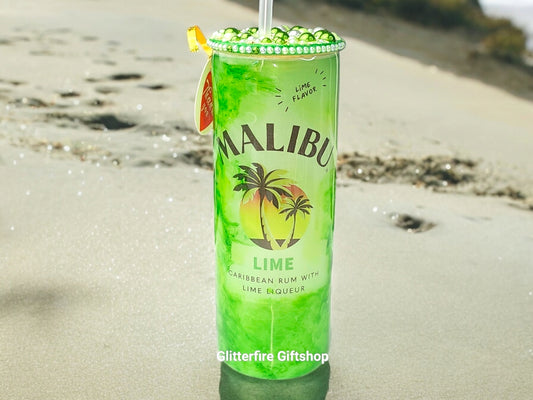 Malibu Lime - Caribbean Rum Glass Mug + Rhinestones & Pearls Lid