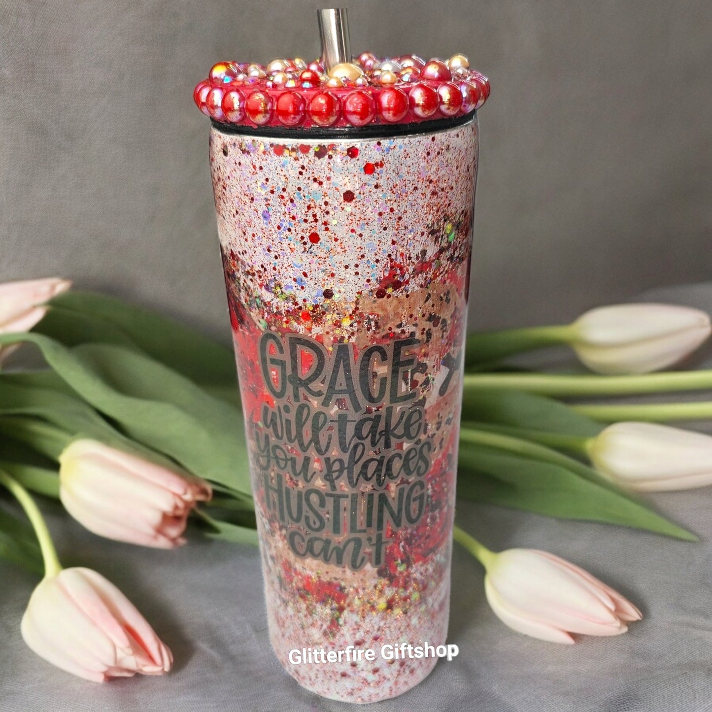 Grace Will Take You Places Mug + Rhinestones & Pearls Screw Lid [20oz]