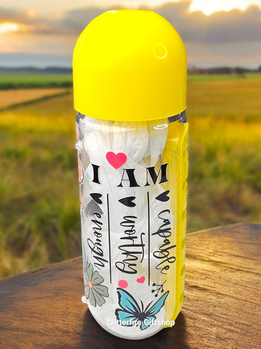 I am Capable, Worthy & Enough- Daisies & Hearts - Pill Bottle Organizer [Yellow]