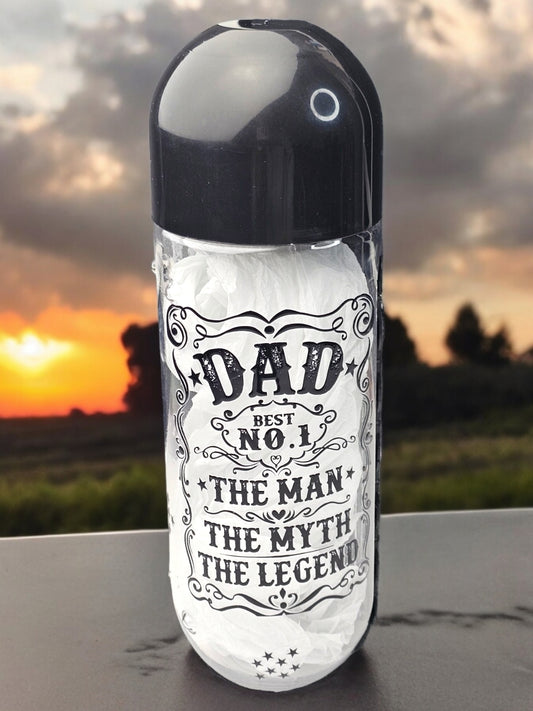 Dad - The Man, The Myth, The Legend - Best Dad Ever, Stars Grunge -  Pill Bottle Organizer [Black]