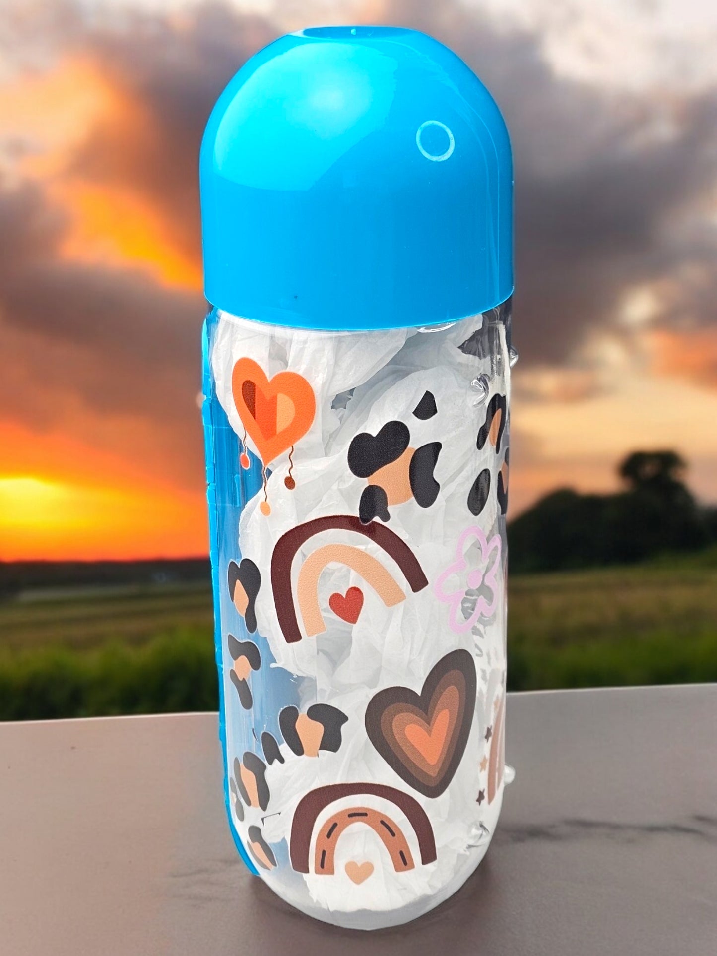 'I am Capable, Worthy, Enough' Leopard Heart Rainbow - Pill Bottle Organizer [Blue]