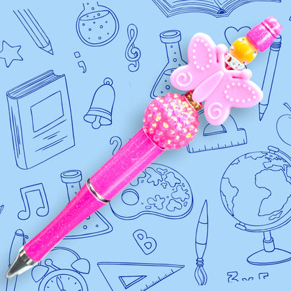 Pink Butterfly & Crimson Fancy Bead Pen  [2]