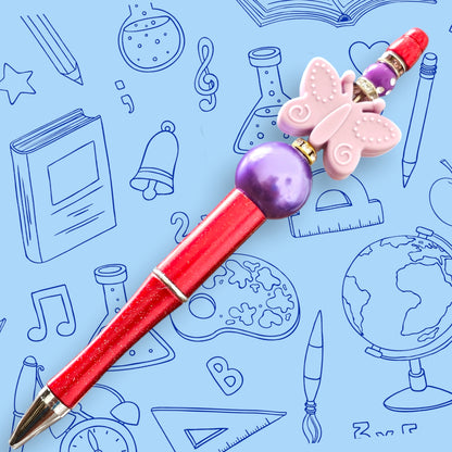 Lilac Butterfly & Red Fancy Bead Pen [20]