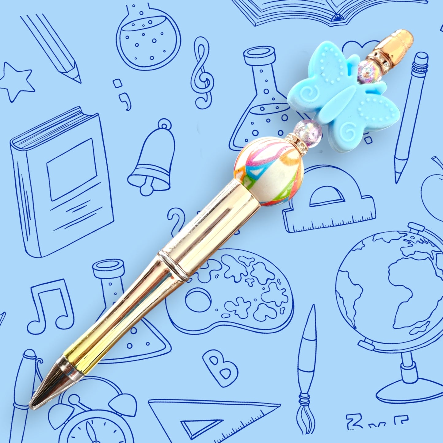 Blue Butterfly & Gold Chrome Fancy Bead Pen [24]