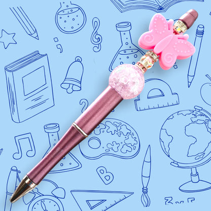 Pink Butterfly & Burgundy Fancy Bead Pen [23]