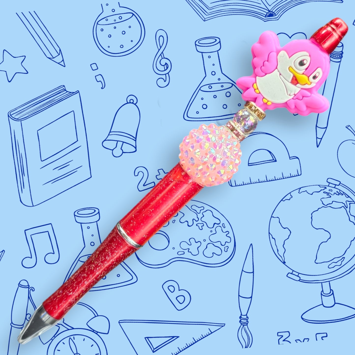 Pink Bird & Red Fancy Bead Pen  [15]