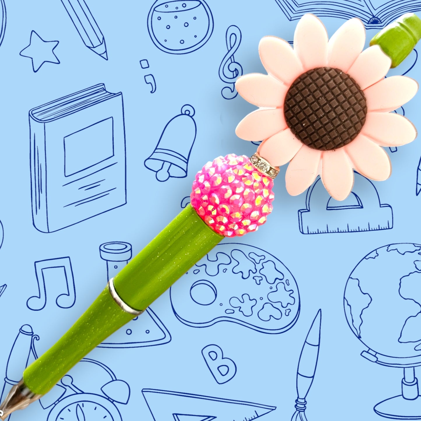 Pink Sunflower & Green Fancy Bead Pen [37]