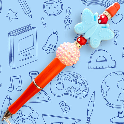 Pastel Blue Butterfly & Salmon Orange Fancy Bead Pen [31]