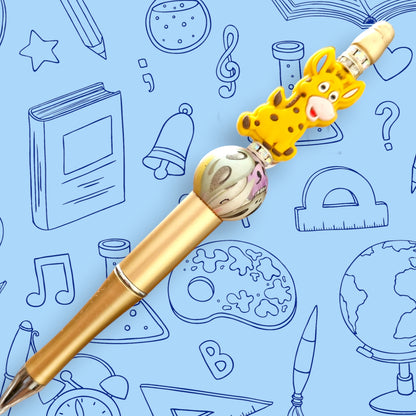 Ochre Giraffe & Gold Fancy Bead Pen [48]