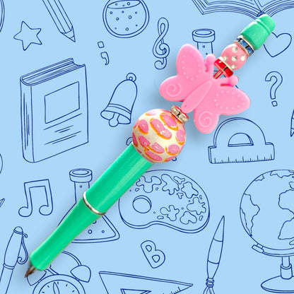 Pink Butterfly & Pastel Green Fancy Bead Pen [40]