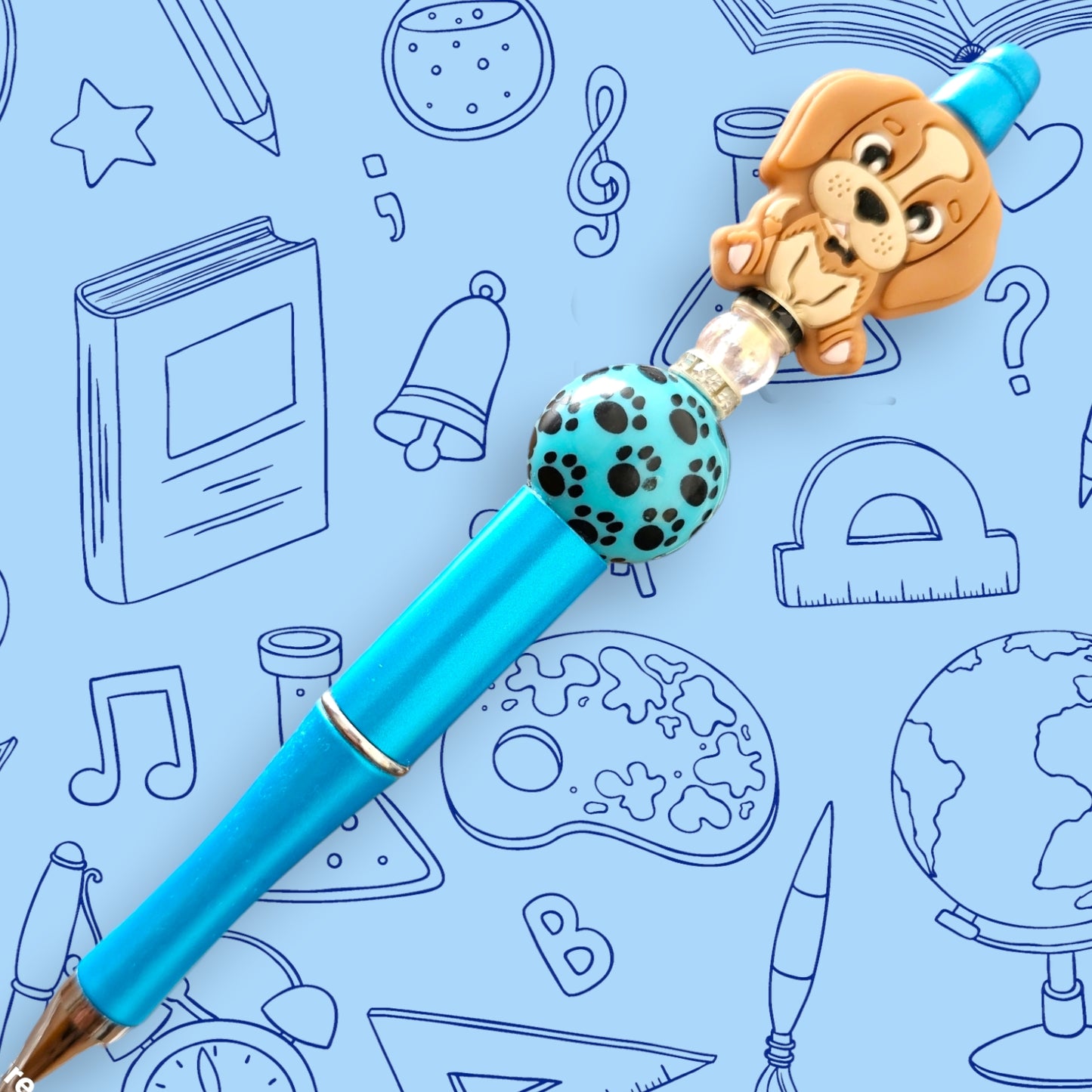 Brown Puppy & Blue Fancy Bead Pen [38]