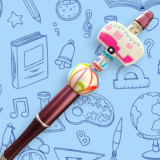 Camper Van & Burgundy Fancy Bead Pen [27]