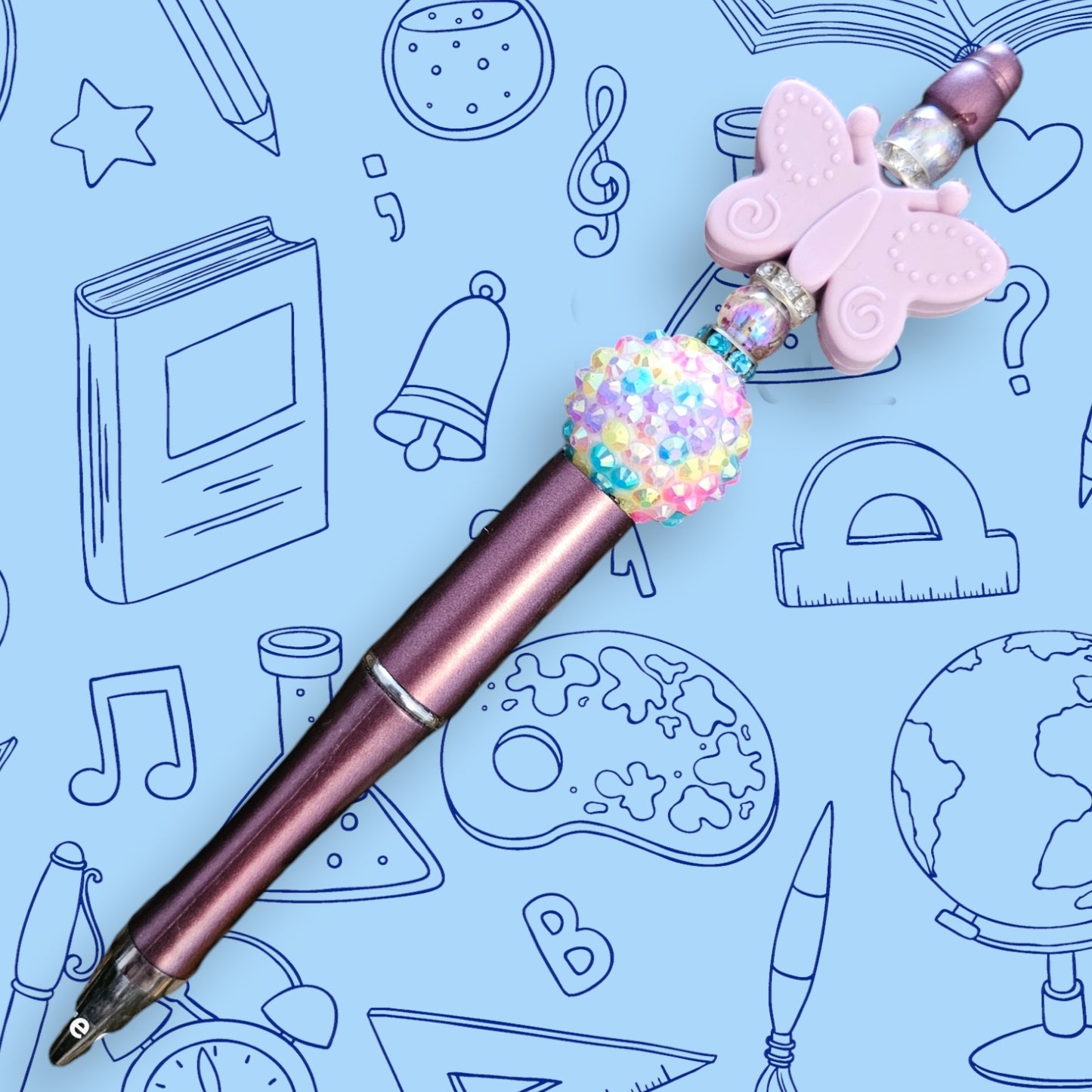 Dusty Pink Butterfly & Burgundy Fancy Bead Pen [89]