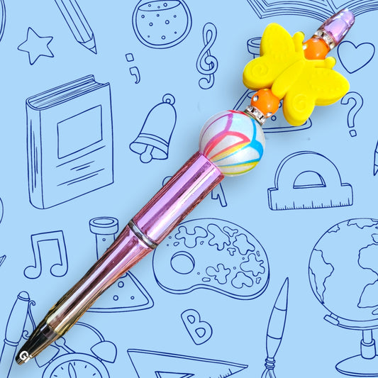 Yellow Butterfly & Pink Chrome Fancy Bead Pen [53]