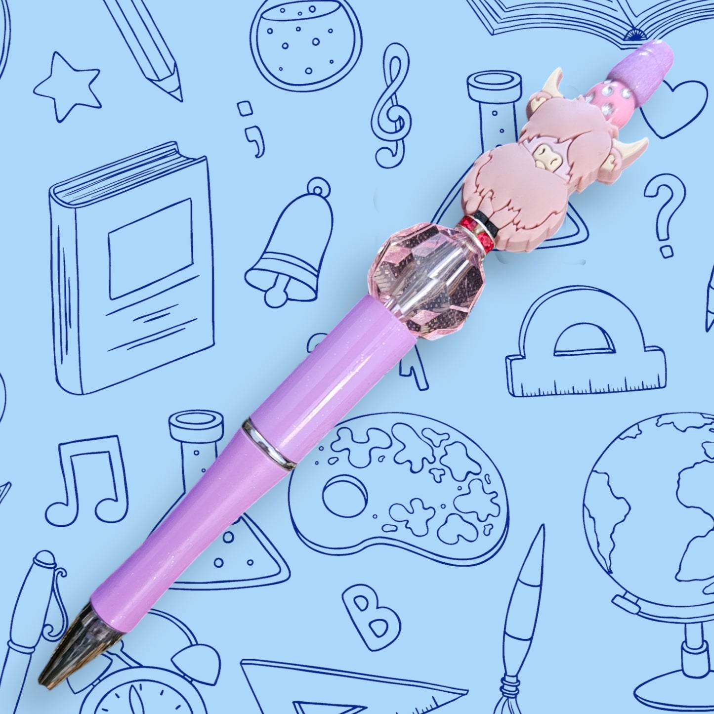 Dusty Pink Highland Cow & Dusty Pink Fancy Bead Pen [59]