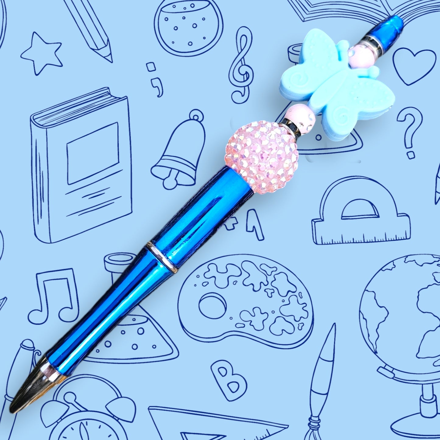 Blue Butterfly & Blue Fancy Bead Pen [80]