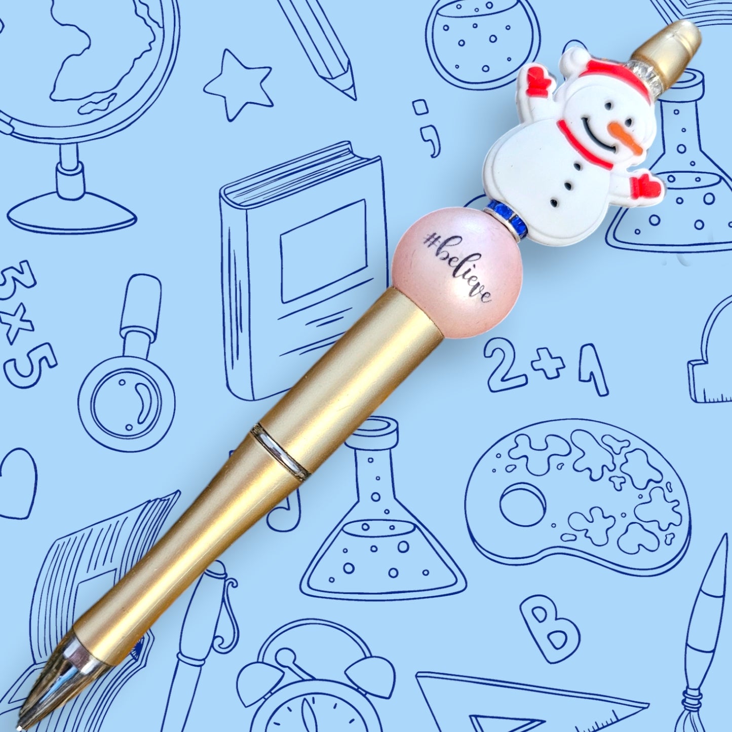 Snowman, Believe Bead & Gold Fancy Bead Pen [52]