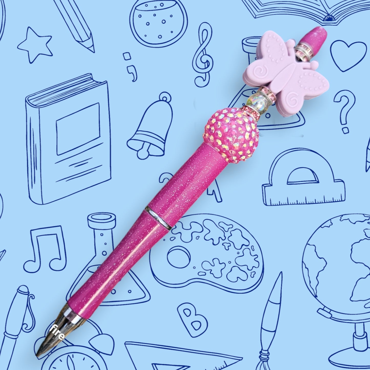 Dust Pink Butterfly & Dark Pink Fancy Bead Pen [84]