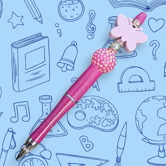 Dust Pink Butterfly & Dark Pink Fancy Bead Pen [84]