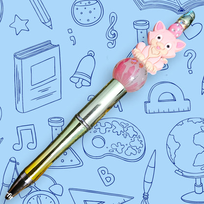 Pink Kitty Cat & Green Chrome Fancy Bead Pen [70]