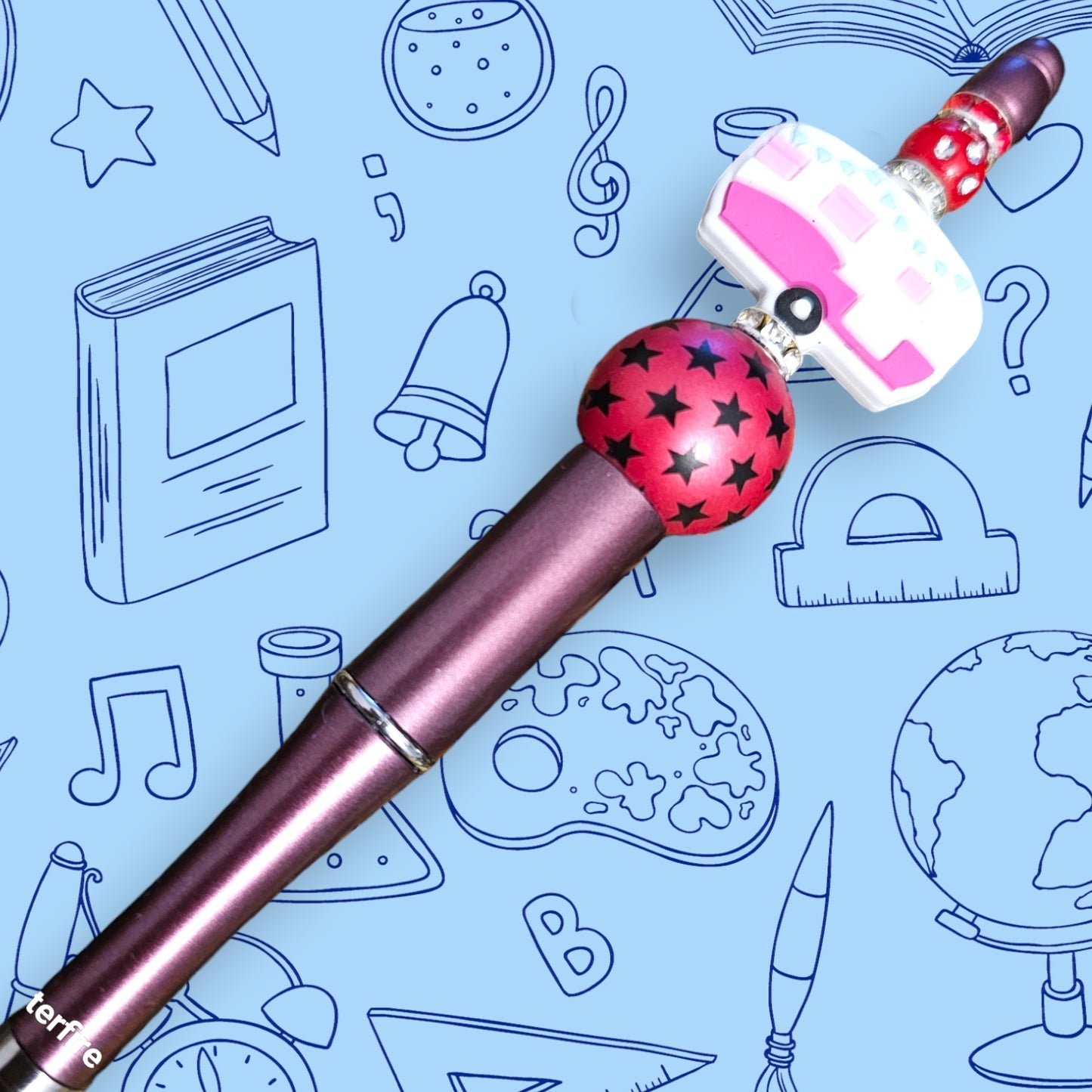 Camper Van & Maroon Fancy Bead Pen [81]