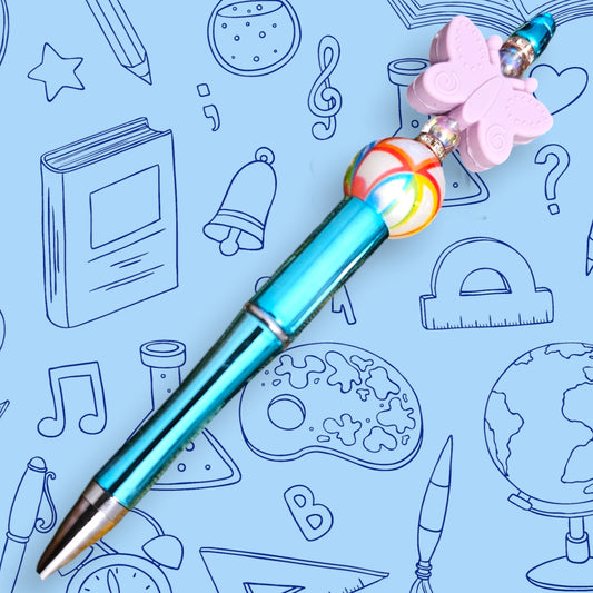 Lilac Butterfly & Pastel Blue chrome Fancy Bead Pen [98]