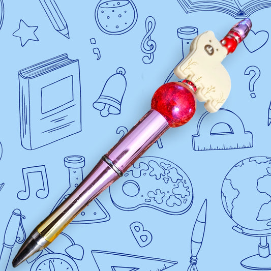 Beige Bear & Pink Chrome Fancy Bead Pen [75]