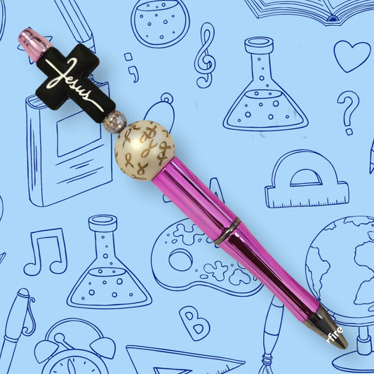 Jesus [Gold Survivor Bead ] & Metallic Pink Fancy Bead Pen  [105]