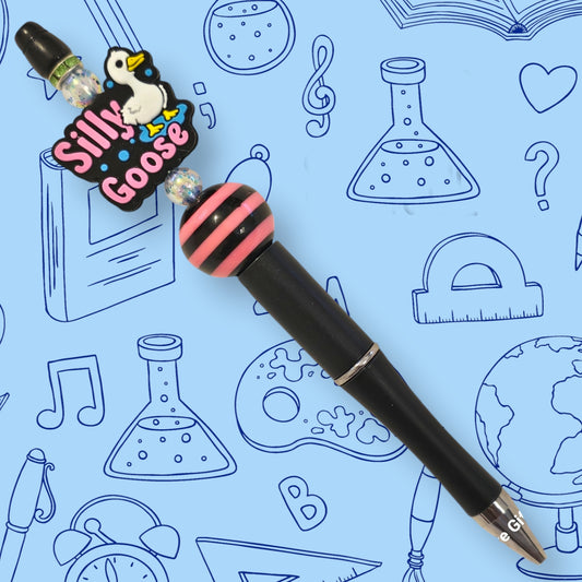 Silly Goose & Black Pink Fancy Bead Pen [112]