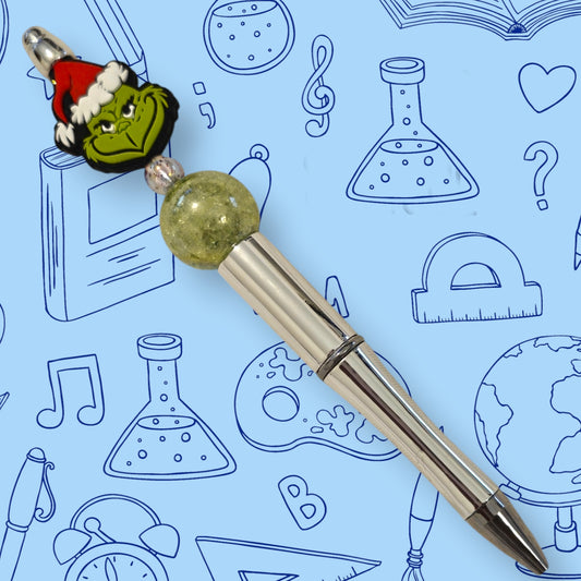 Grinch & Silver Fancy Bead Pen  [103]