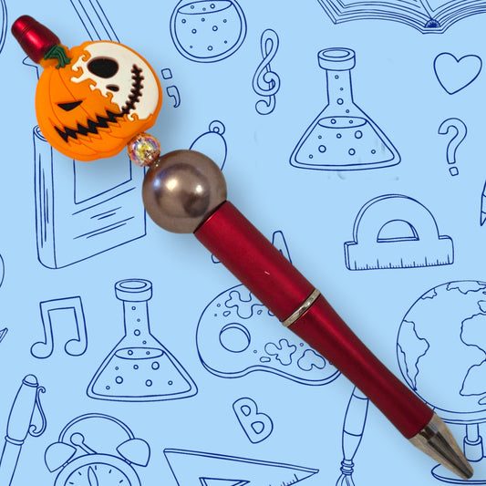 Grim Pumpkin & Red Fancy Bead Pen [135]