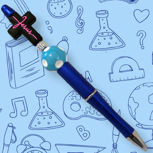 Jesus & Blue Fancy Bead Pen [172]