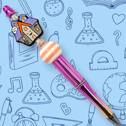 Spooky House & Metallic Pink Fancy Bead Pen [165]