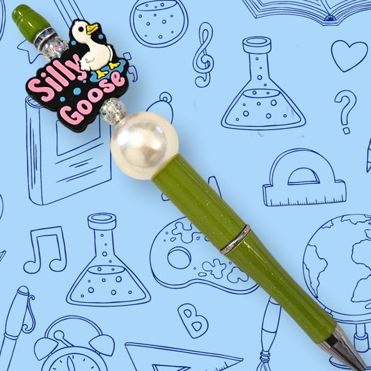 Silly Goose & Green Fancy Bead Pen [183]