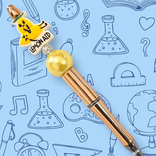 Lemon Aid & Metallic Gold Fancy Bead Pen [187]